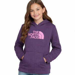 The North Face Girl Youth Large Hoodie Purple Pink Logo Pullover Warm Schoolwear